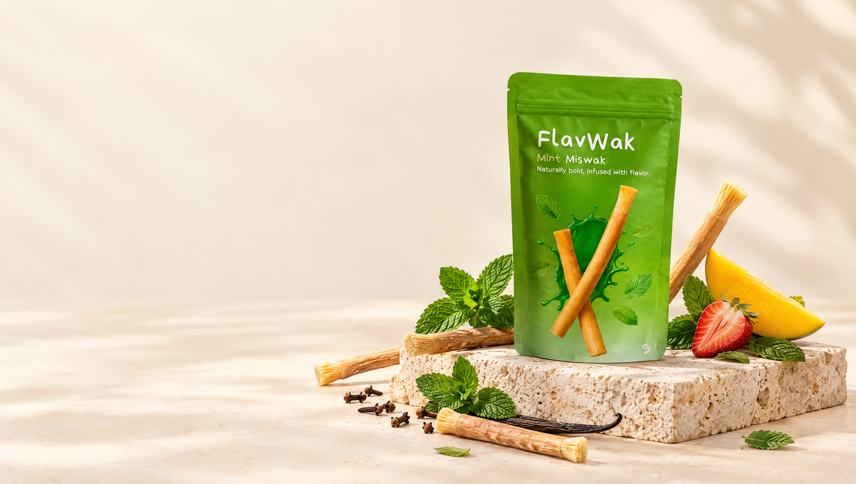 Flavwak miswak with mint, vanilla, strawberry, mango and clove
